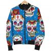 Rose Sugar Skull Pattern Print Bomber Jacket
