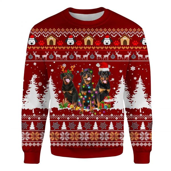Rottweiler Ugly Christmas Sweatshirt Animal Dog Cat Sweater Unisex