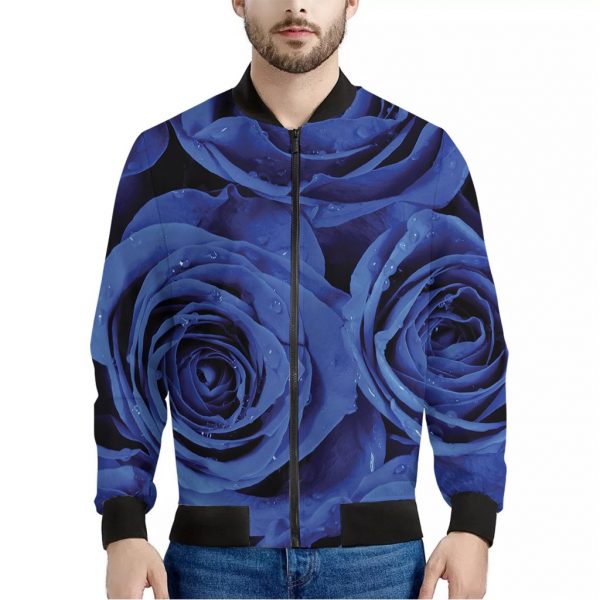 Royal Blue Rose Print Bomber Jacket