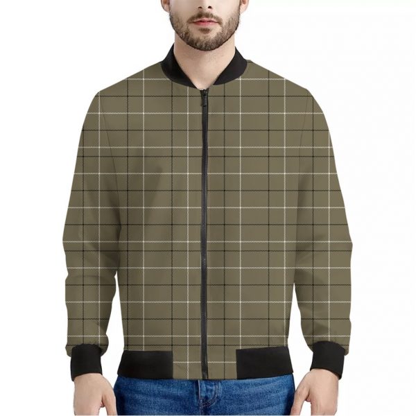 Sage Green Tattersall Pattern Print Bomber Jacket