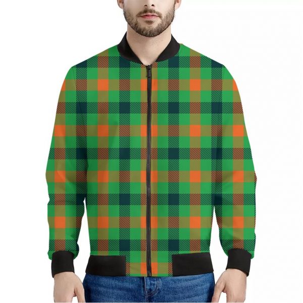 Saint Patrick's Day Buffalo Plaid Print Bomber Jacket