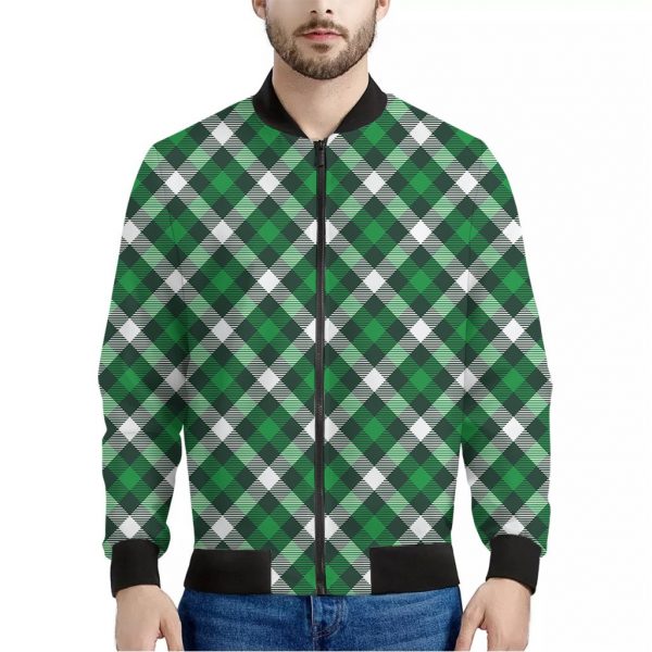 Saint Patrick's Day Plaid Pattern Print Bomber Jacket