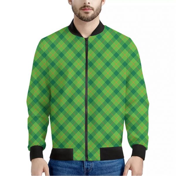 Saint Patrick's Day Scottish Plaid Print Bomber Jacket