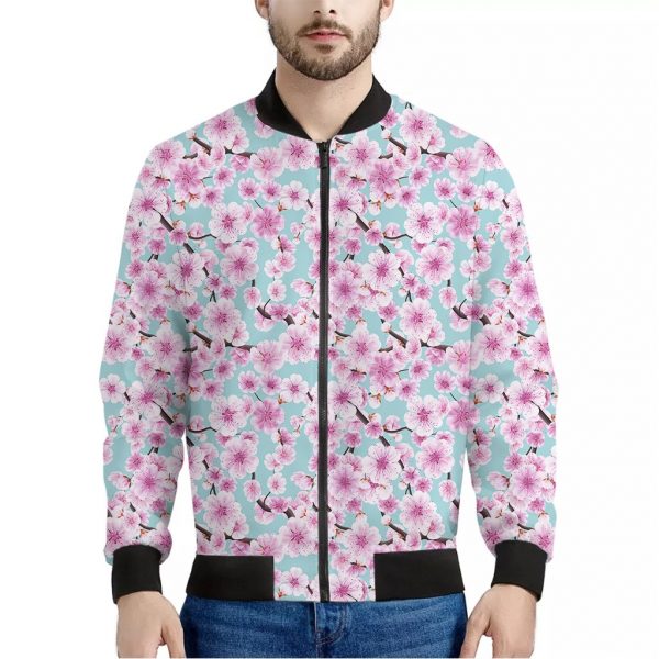 Sakura Cherry Blossom Pattern Print Bomber Jacket