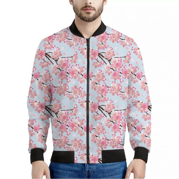 Sakura Flower Cherry Blossom Print Bomber Jacket