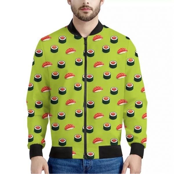 Salmon Sushi And Rolls Pattern Print Bomber Jacket