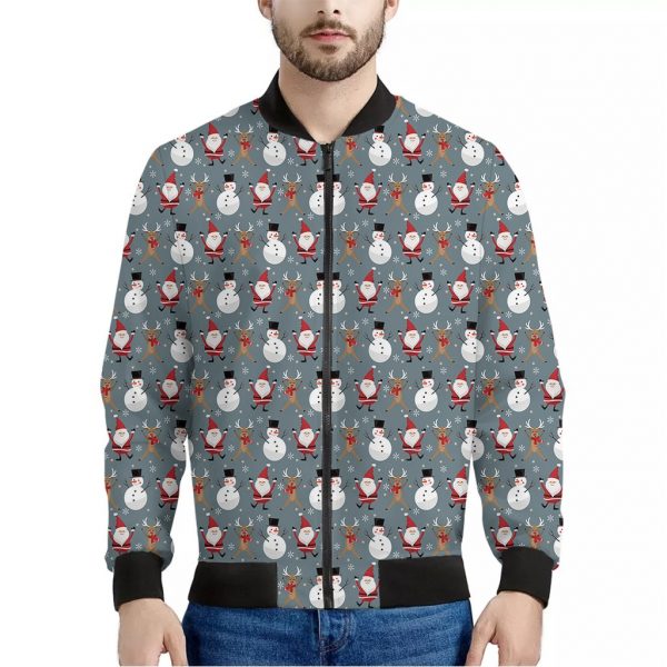 Santa Claus And Friends Pattern Print Bomber Jacket
