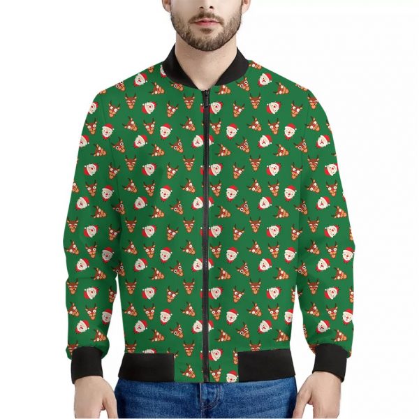 Santa Claus And Reindeer Emoji Print Bomber Jacket