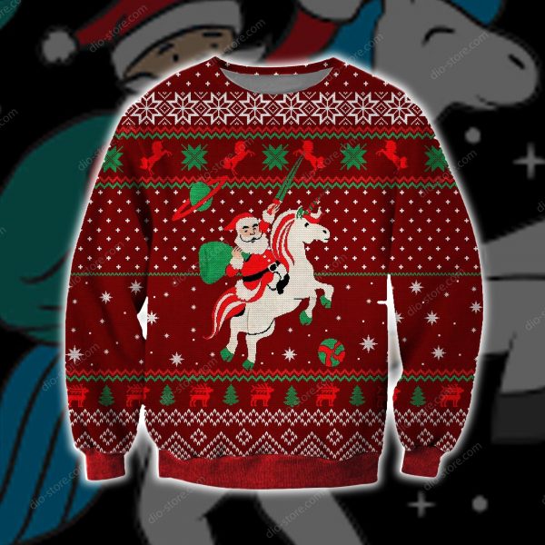 Santa Unicorn Knitting Pattern 3D Print Ugly Christmas Sweatshirt