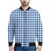 Sapphire Blue Check Pattern Print Bomber Jacket