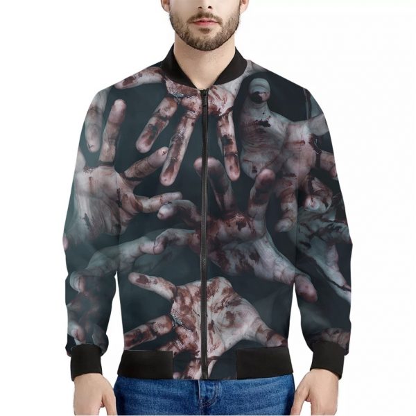 Scary Zombie Hands Print Bomber Jacket