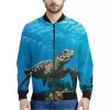 Sea Turtle Underwater Print Bomber Jacket