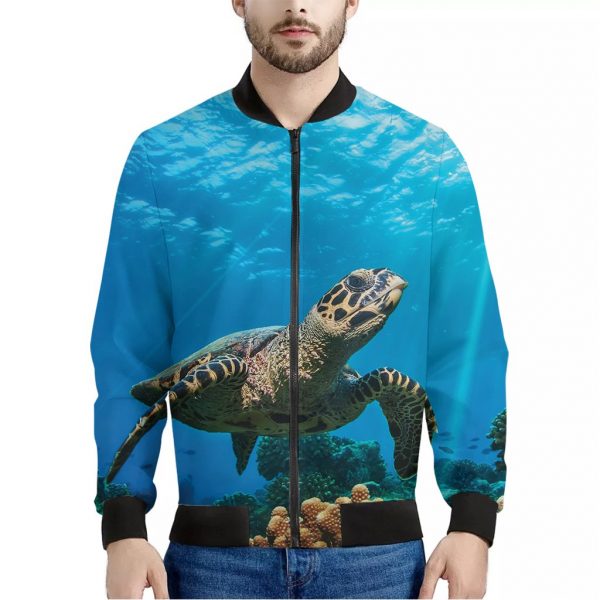 Sea Turtle Underwater Print Bomber Jacket