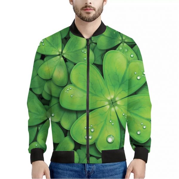 Shamrock Clover St. Patrick's Day Print Bomber Jacket