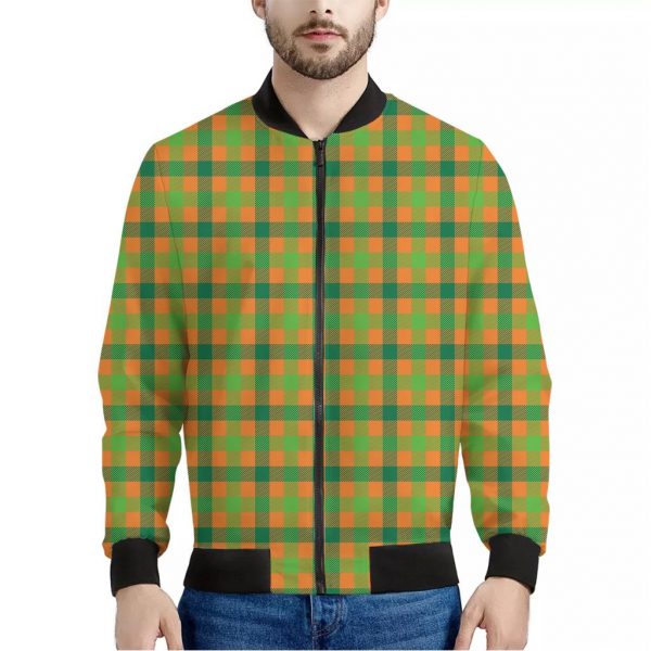 Shamrock Plaid Saint Patrick's Day Print Bomber Jacket