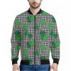 Shamrocks Houndstooth Pattern Print Bomber Jacket
