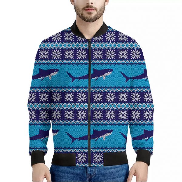 Shark Knitted Pattern Print Bomber Jacket
