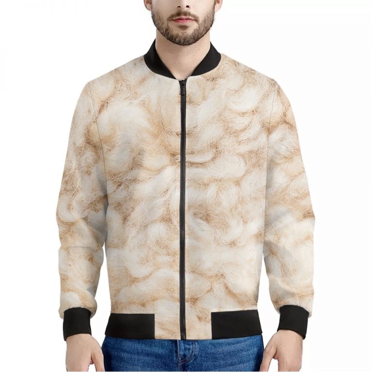 Sheep Fur Texture Print Bomber Jacket