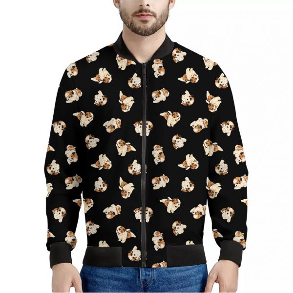 Shih Tzu Puppy Pattern Print Bomber Jacket