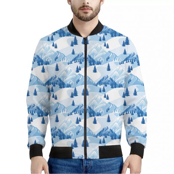 Skiing Mountain Print Bomber Jacket