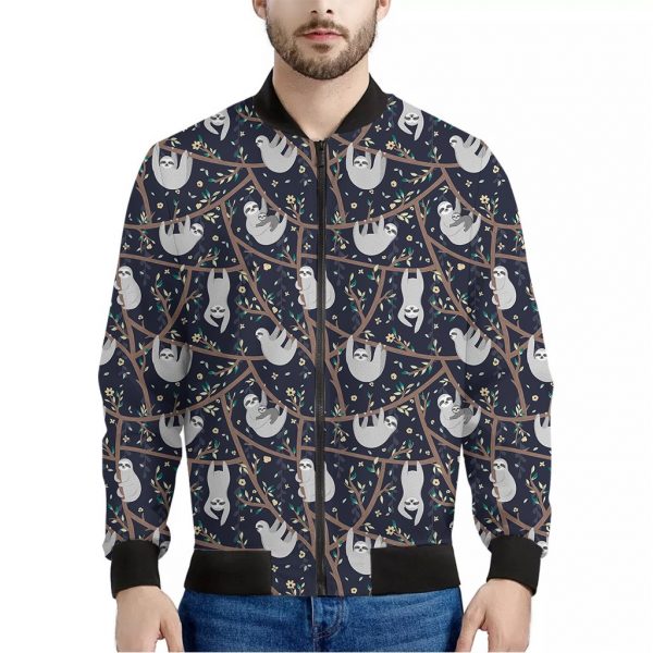 Sloth Family Pattern Print Bomber Jacket