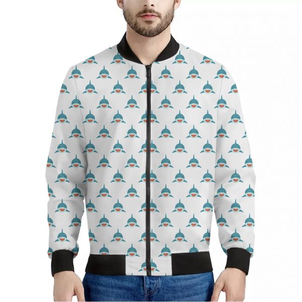 Smiley Shark Pattern Print Bomber Jacket