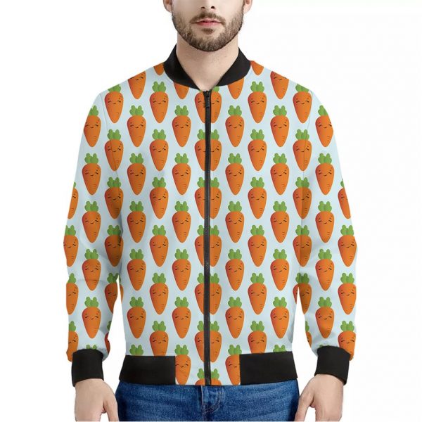 Smiling Carrot Pattern Print Bomber Jacket
