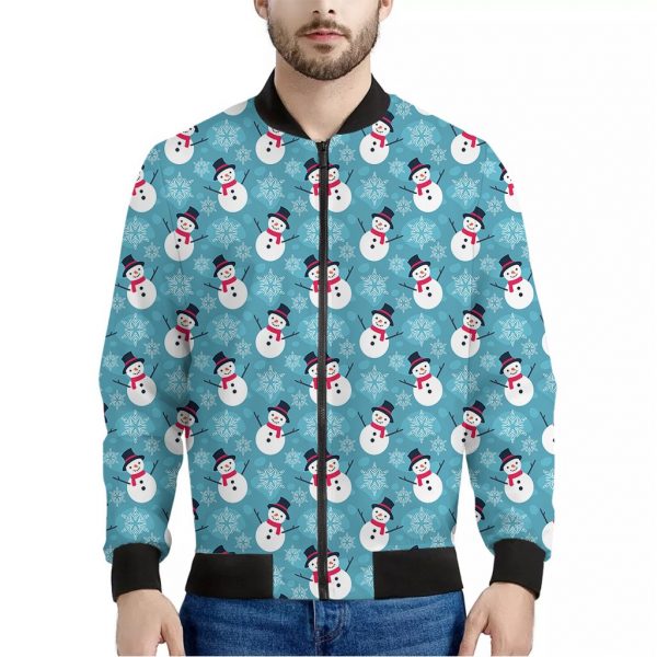 Snowman And Snowflake Pattern Print Bomber Jacket