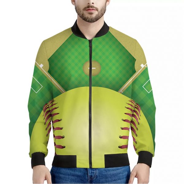 Softball Field And Ball Print Bomber Jacket
