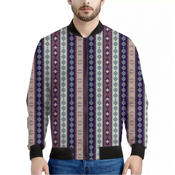 Southwestern Stripe Pattern Print Bomber Jacket