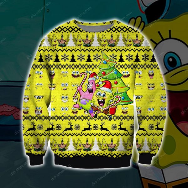 Spongebob Knitting Pattern 3D Print Ugly Christmas Sweatshirt