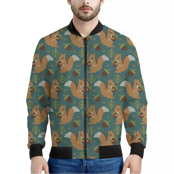 Squirrel Knitted Pattern Print Bomber Jacket