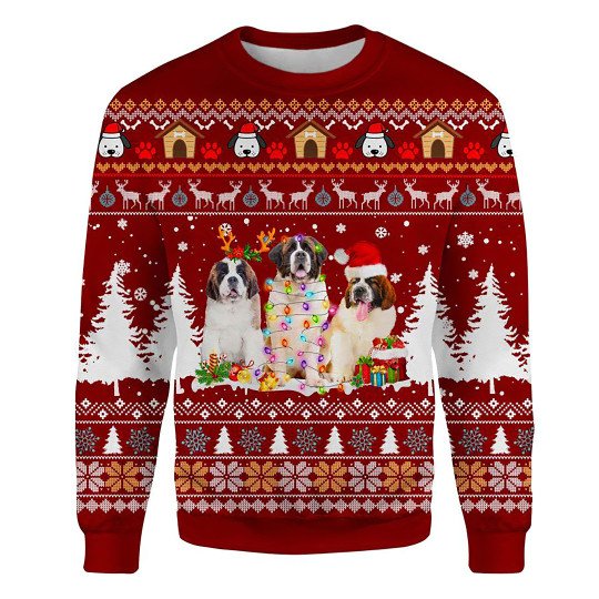 St Bernard Ugly Christmas Sweatshirt Animal Dog Cat Sweater Unisex