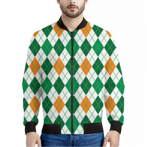 St Patrick's Day Argyle Pattern Print Bomber Jacket
