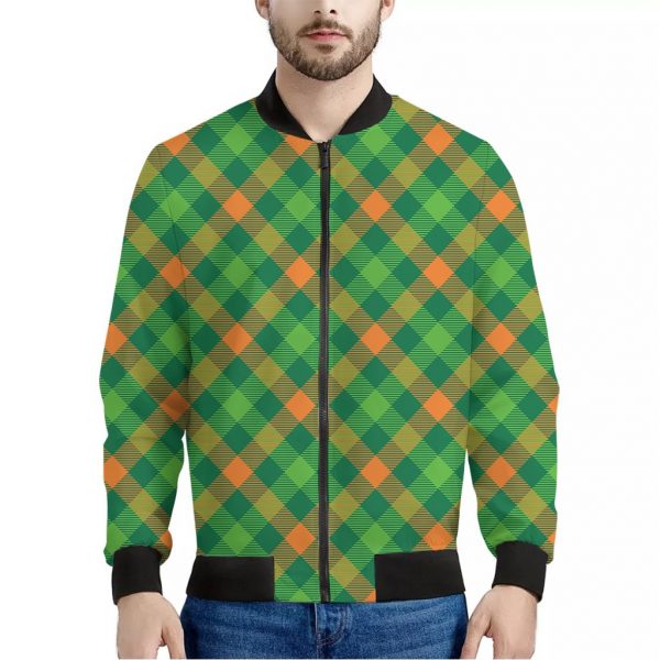 St. Patrick's Day Buffalo Pattern Print Bomber Jacket