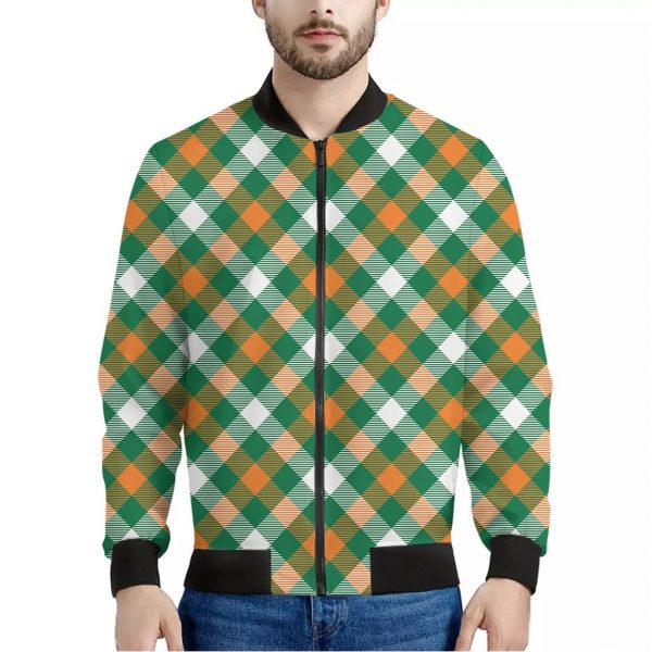 St. Patrick's Day Plaid Pattern Print Bomber Jacket