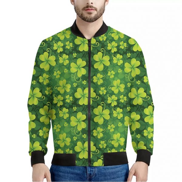 St. Patrick's Day Shamrock Pattern Print Bomber Jacket
