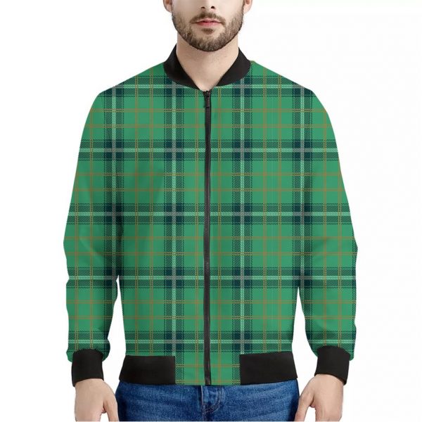 St. Patrick's Day Tartan Pattern Print Bomber Jacket