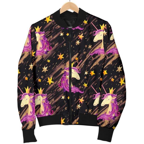 Star Fairy Unicorn Pattern Print Bomber Jacket