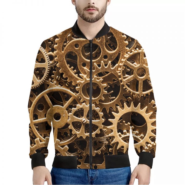 Steampunk Brass Cogs And Gears Print Bomber Jacket