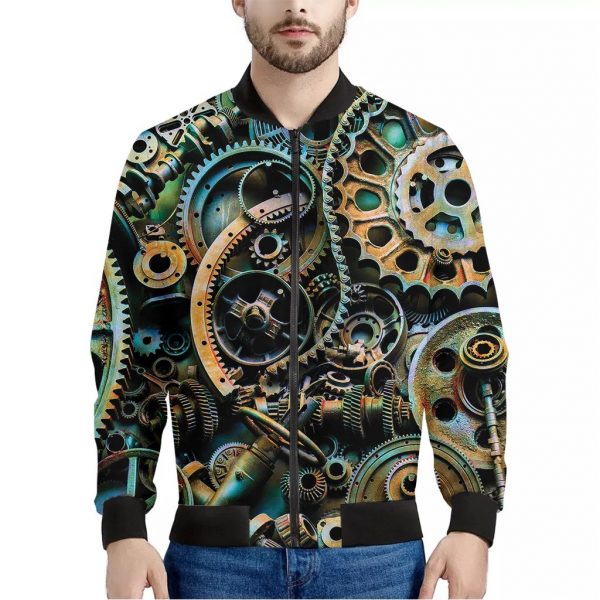 Steampunk Cogs And Gears Print Bomber Jacket