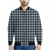 Steel Blue And Black Buffalo Check Print Bomber Jacket