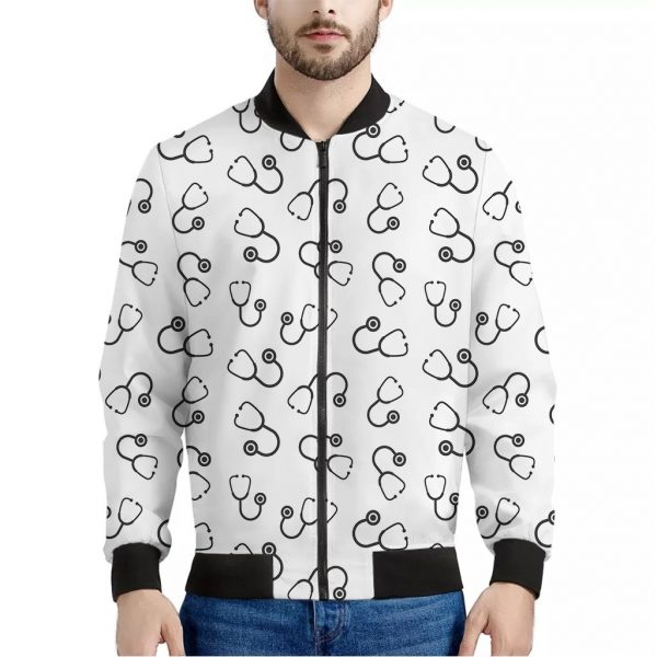 Stethoscope Sign Pattern Print Bomber Jacket