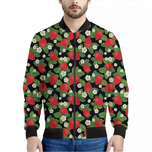 Strawberry And Flower Pattern Print Bomber Jacket