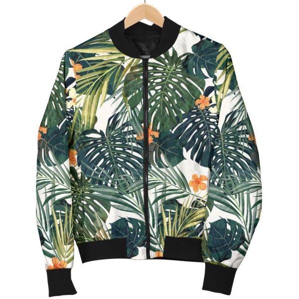 Summer Hawaiian Leaves Pattern Print Bomber Jacket