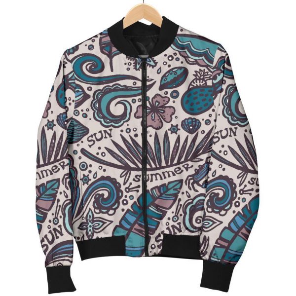 Summer Surfing Pattern Print Bomber Jacket