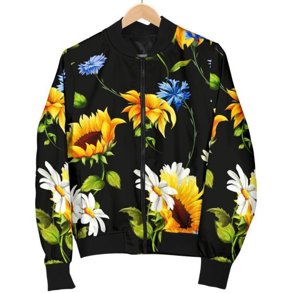 Sunflower Chamomile Pattern Print Bomber Jacket
