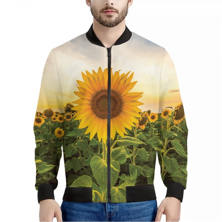 Sunflower Landscape Print Bomber Jacket