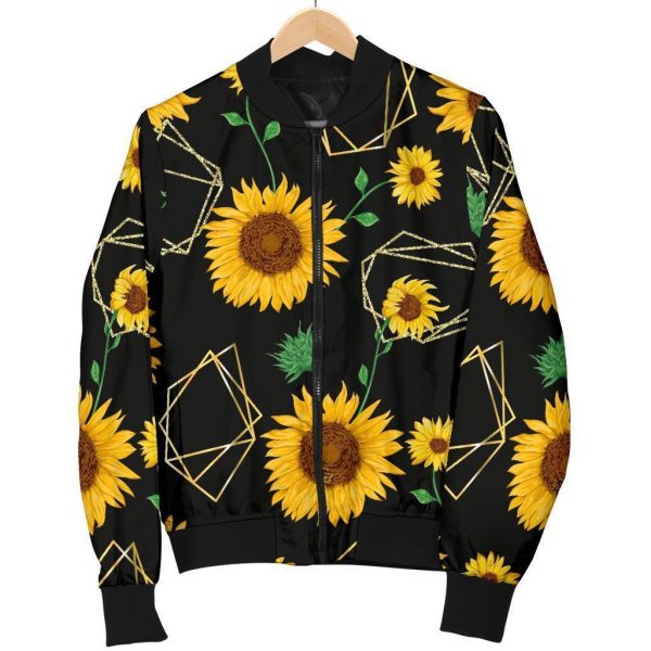 Sunflower Polygonal Pattern Print Bomber Jacket