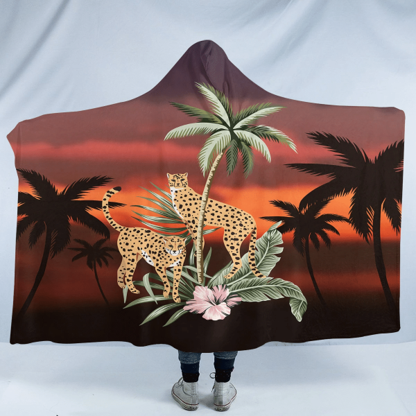 Sunset Leopards SW2513 Hooded Blanket Cloak Blanket